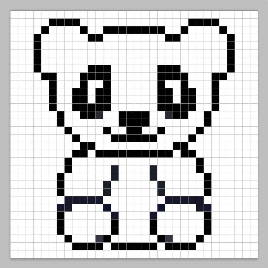 An outline of the pixel art panda grid similar to a spreadsheet