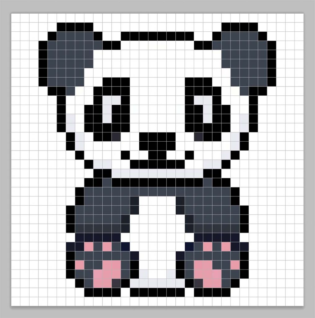 32x32 Pixel art panda with a darker gray to give depth to the panda