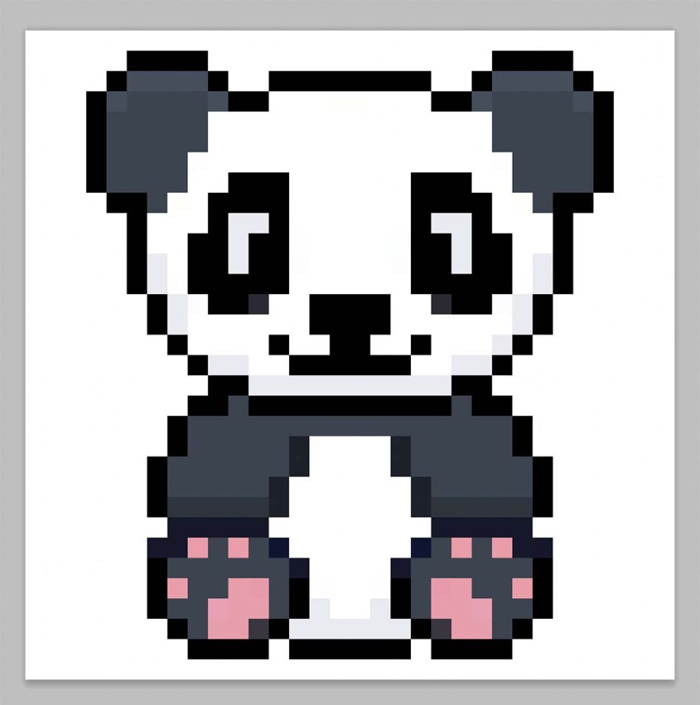 Kawaii pixel art panda on a transparent background