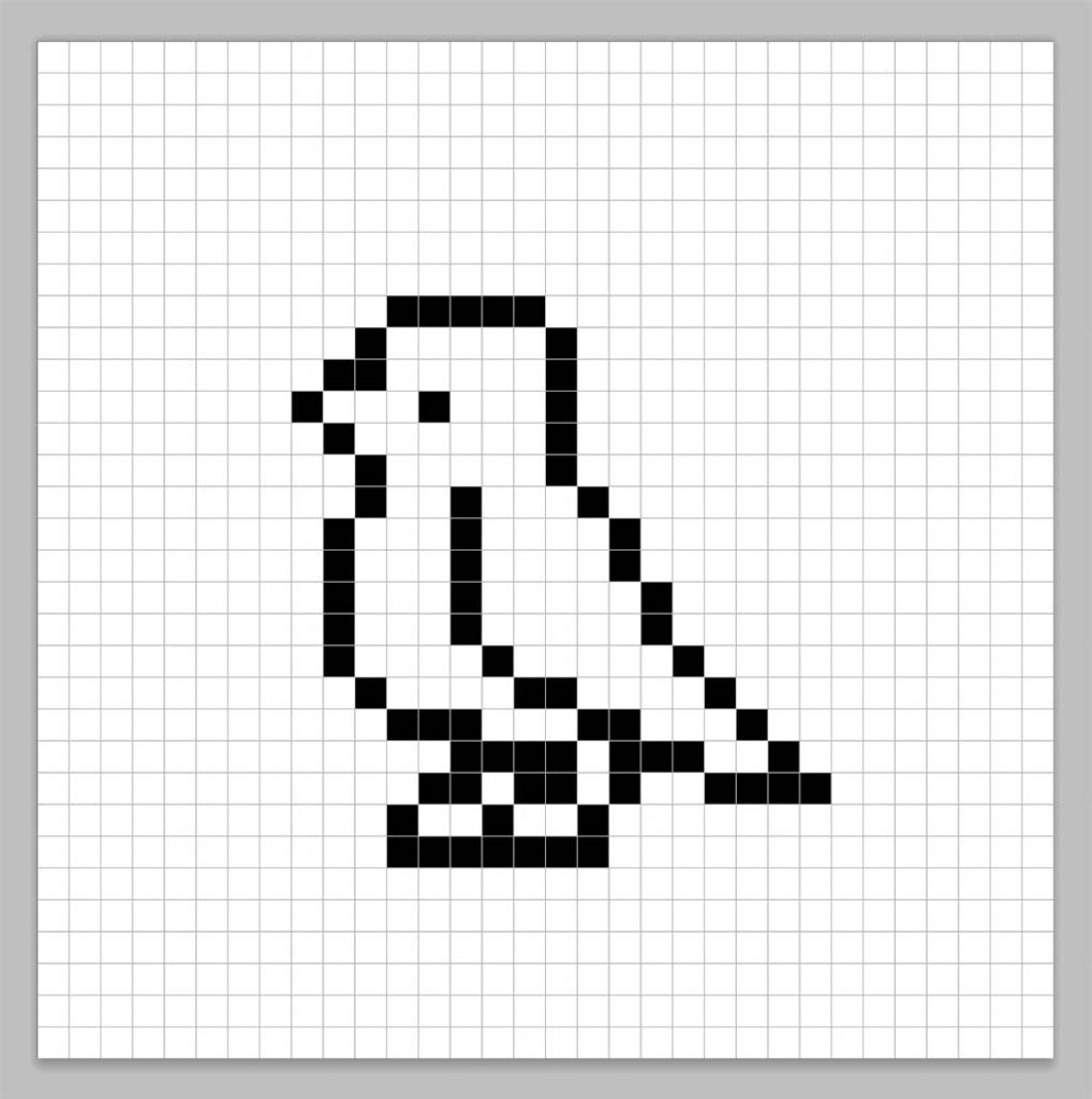 An outline of the pixel art bird grid similar to a spreadsheet
