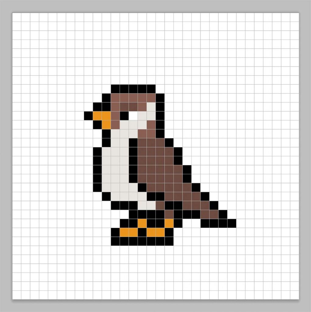 Simple pixel art bird with solid colors