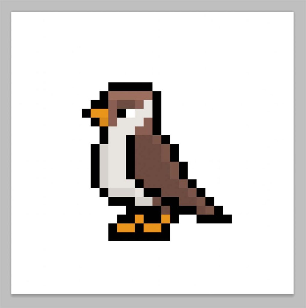 Kawaii pixel art bird on a transparent background