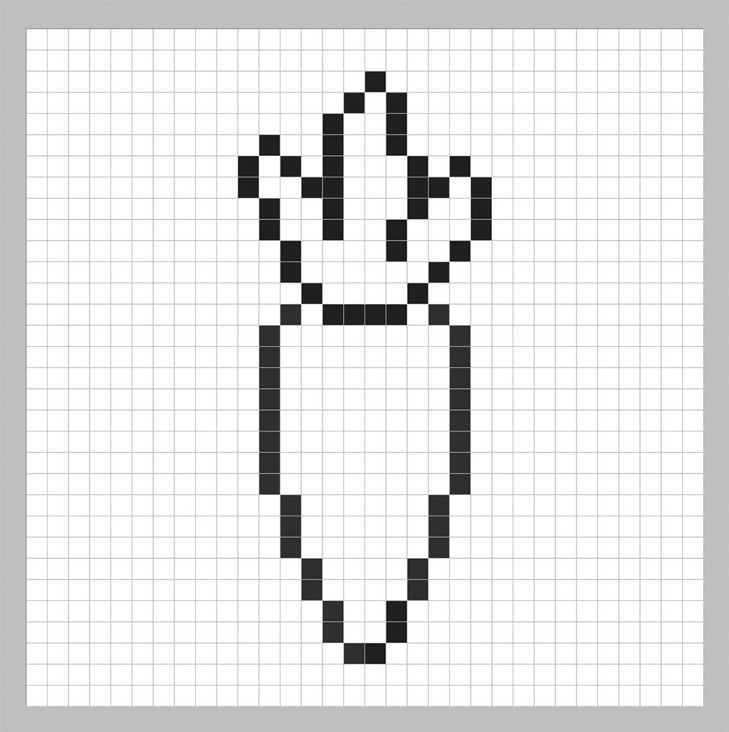 An outline of the pixel art carrot grid similar to a spreadsheet