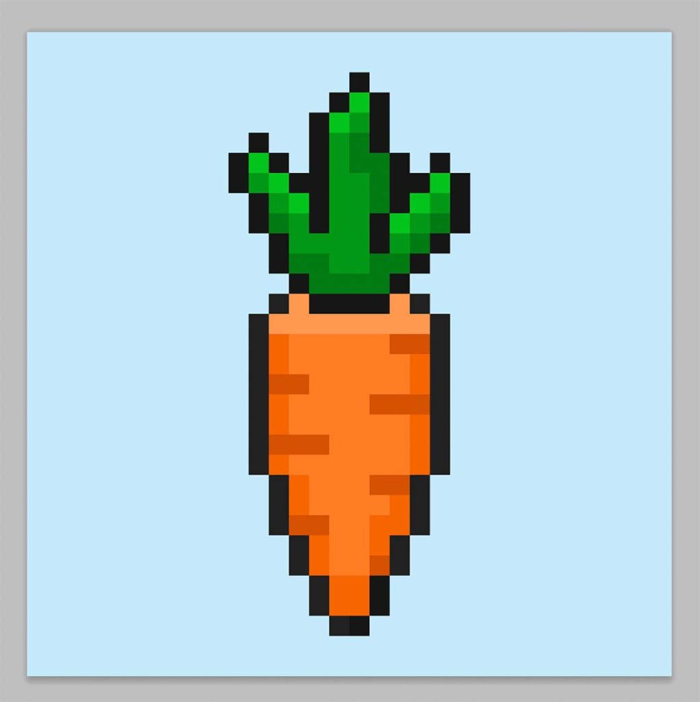 Cute Pixel Art Carrot on Blue Background