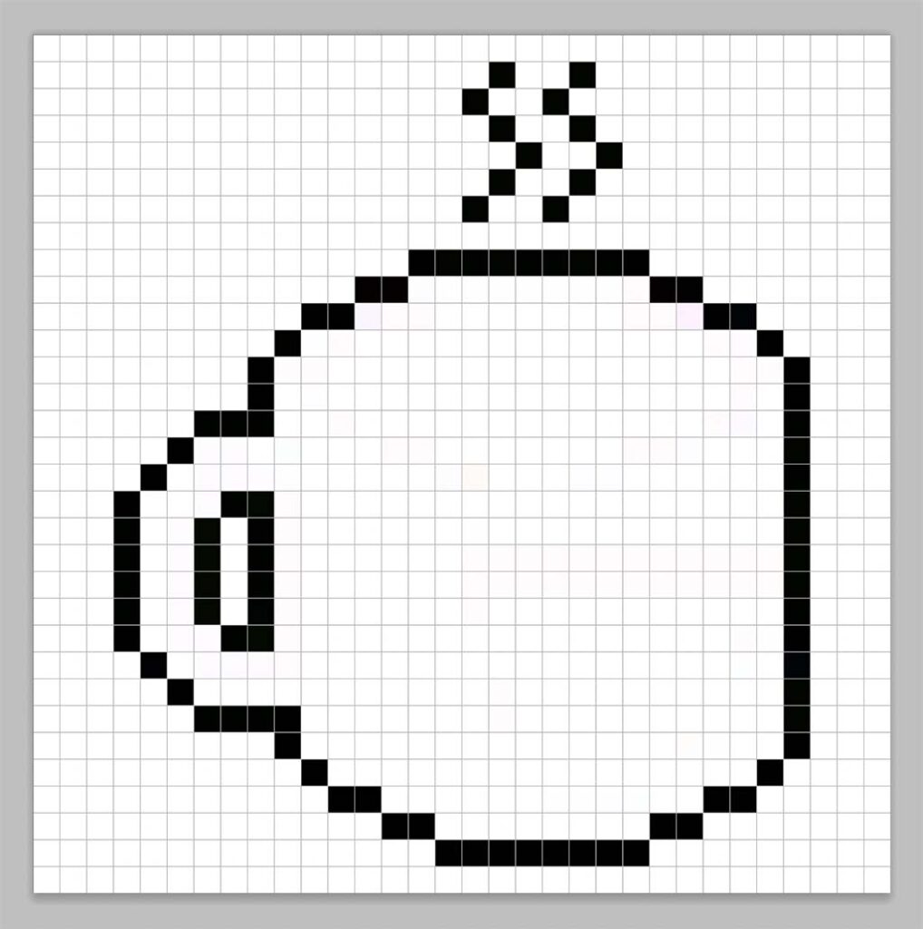An outline of the pixel art coffee grid similar to a spreadsheet
