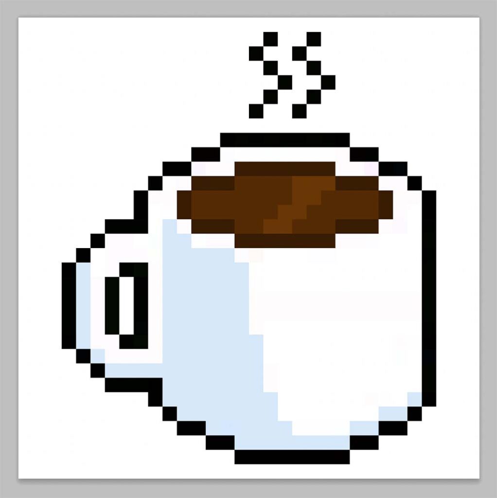 Kawaii pixel art coffee on a transparent background