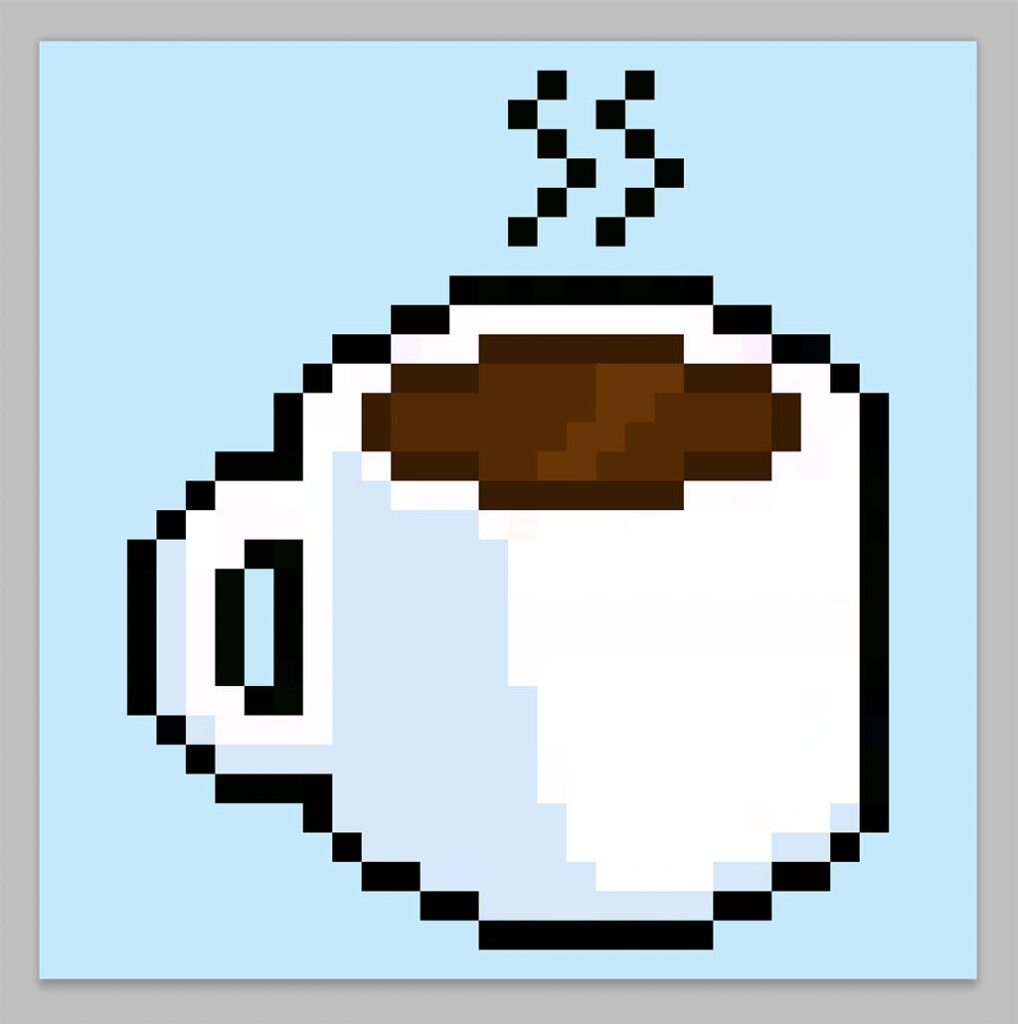 Cute Pixel Art Coffee on Blue Background