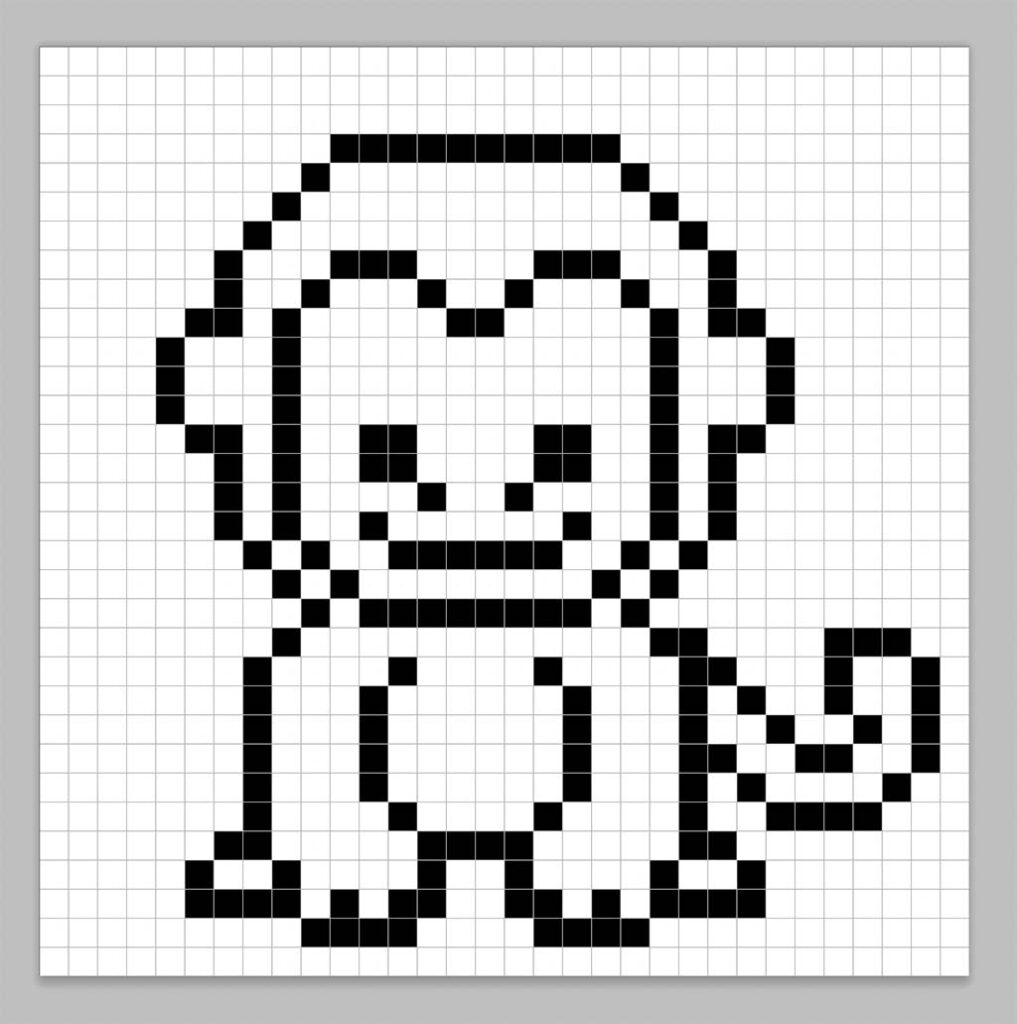An outline of the pixel art monkey grid similar to a spreadsheet