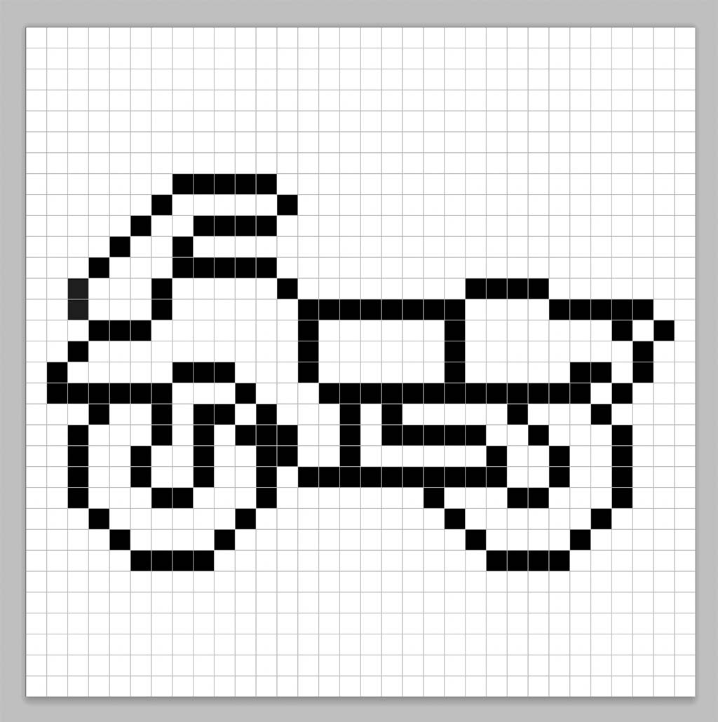 An outline of the pixel art motorcycle grid similar to a spreadsheet