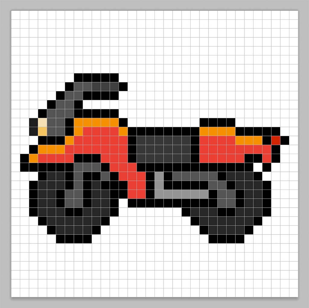 Simple pixel art motorcycle with solid colors