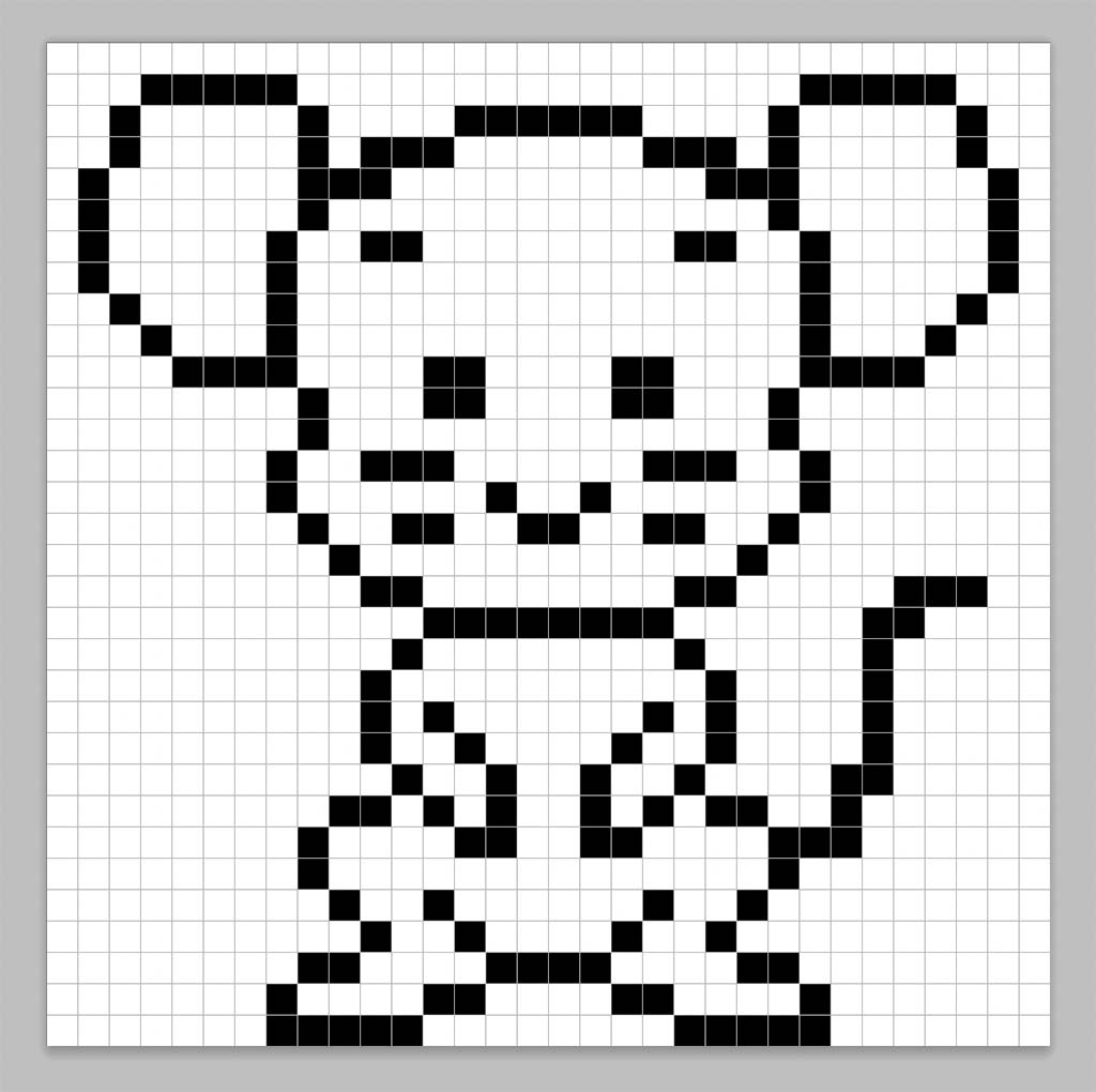 An outline of the pixel art mouse grid similar to a spreadsheet