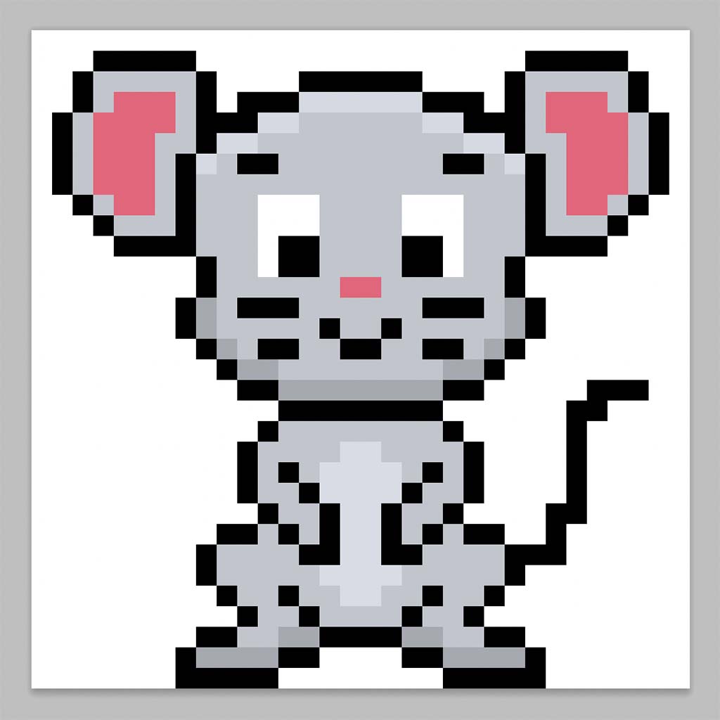 Kawaii pixel art mouse on a transparent background