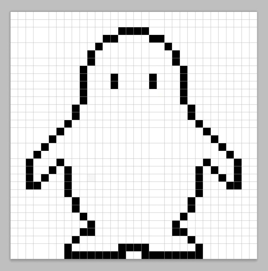 An outline of the pixel art penguin grid similar to a spreadsheet