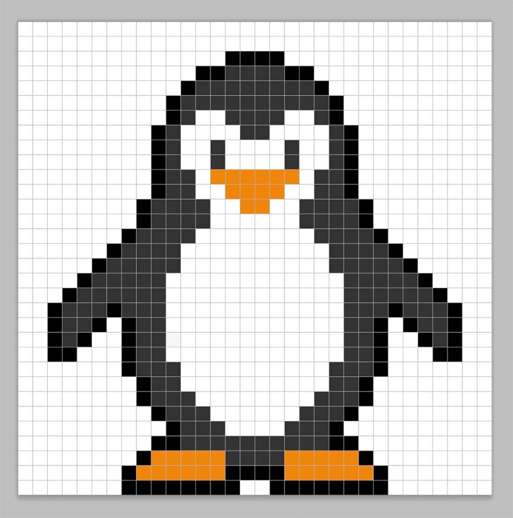 Simple pixel art penguin with solid colors