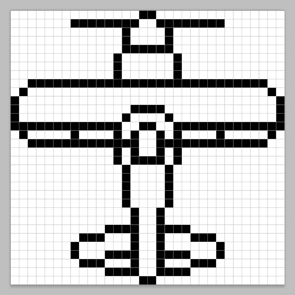 An outline of the pixel art plane grid similar to a spreadsheet