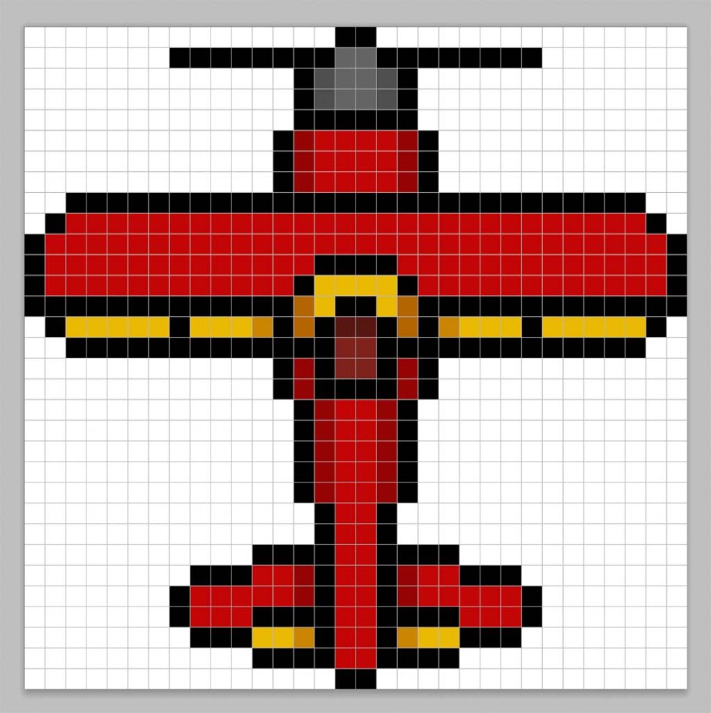 32x32 Pixel art plane with a darker red to give depth to the plane