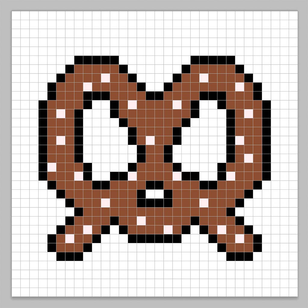 Simple pixel art pretzel with solid colors
