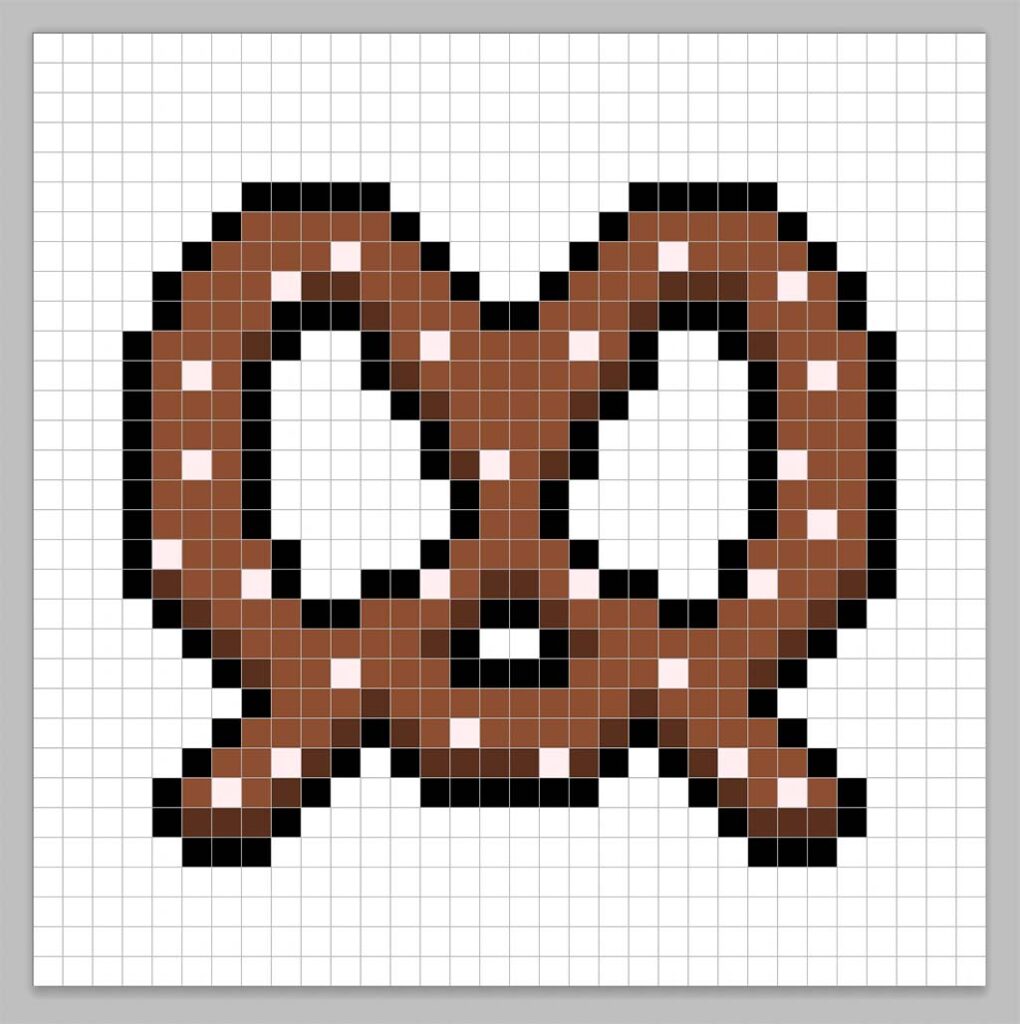 32x32 Pixel art pretzel with a darker brown to give depth to the pretzel