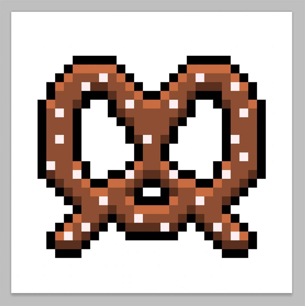 Kawaii pixel art pretzel on a transparent background