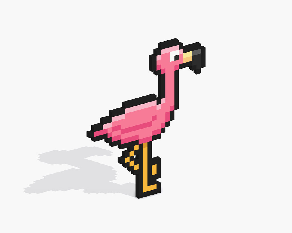 3D Pixel Art Flamingo