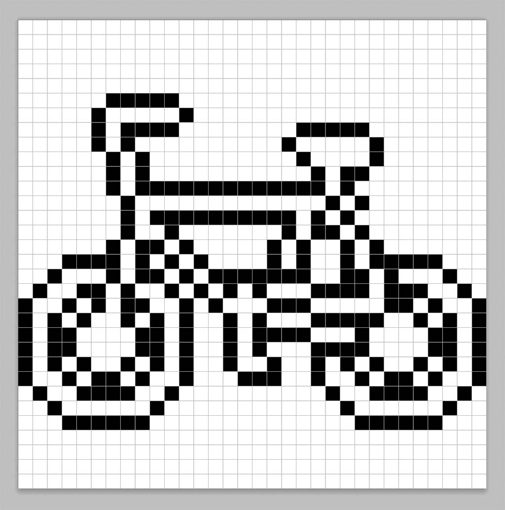 An outline of the pixel art bike grid similar to a spreadsheet