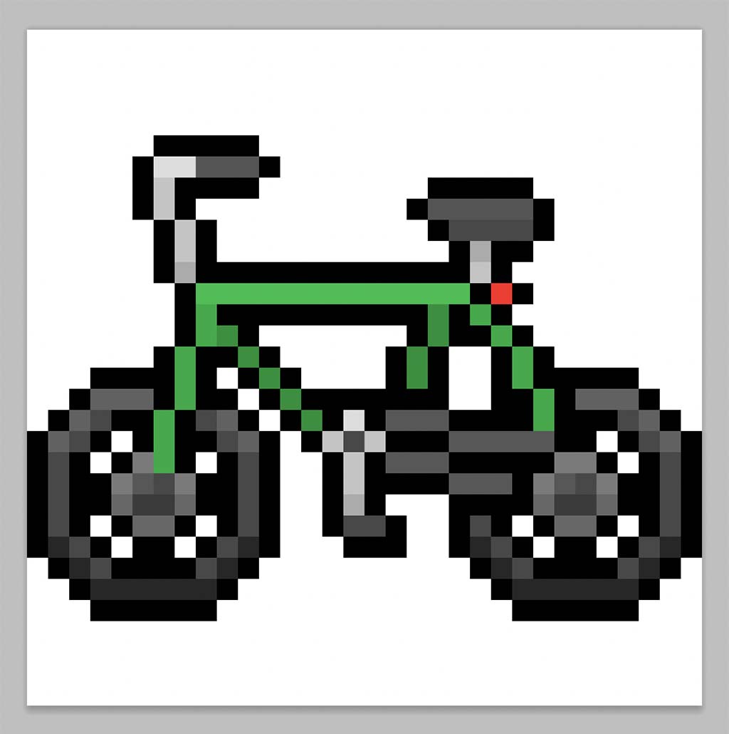 Kawaii pixel art bike on a transparent background