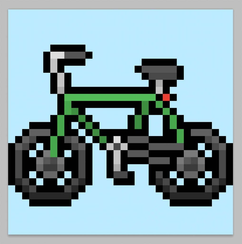 Cute Pixel Art Bike on a Blue Background