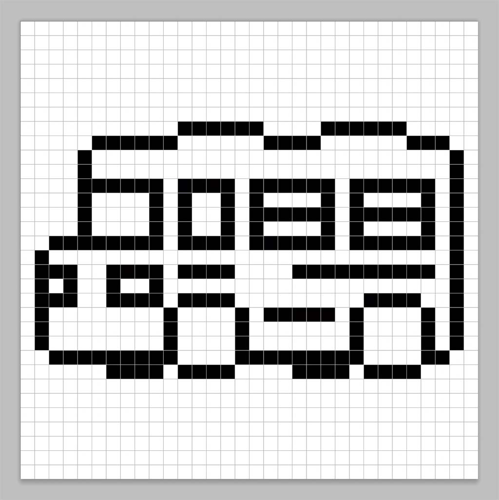 An outline of the pixel art bus grid similar to a spreadsheet
