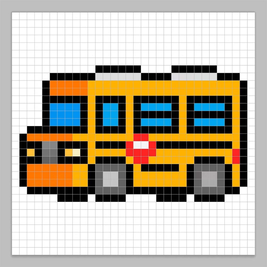 Simple pixel art bus with solid colors