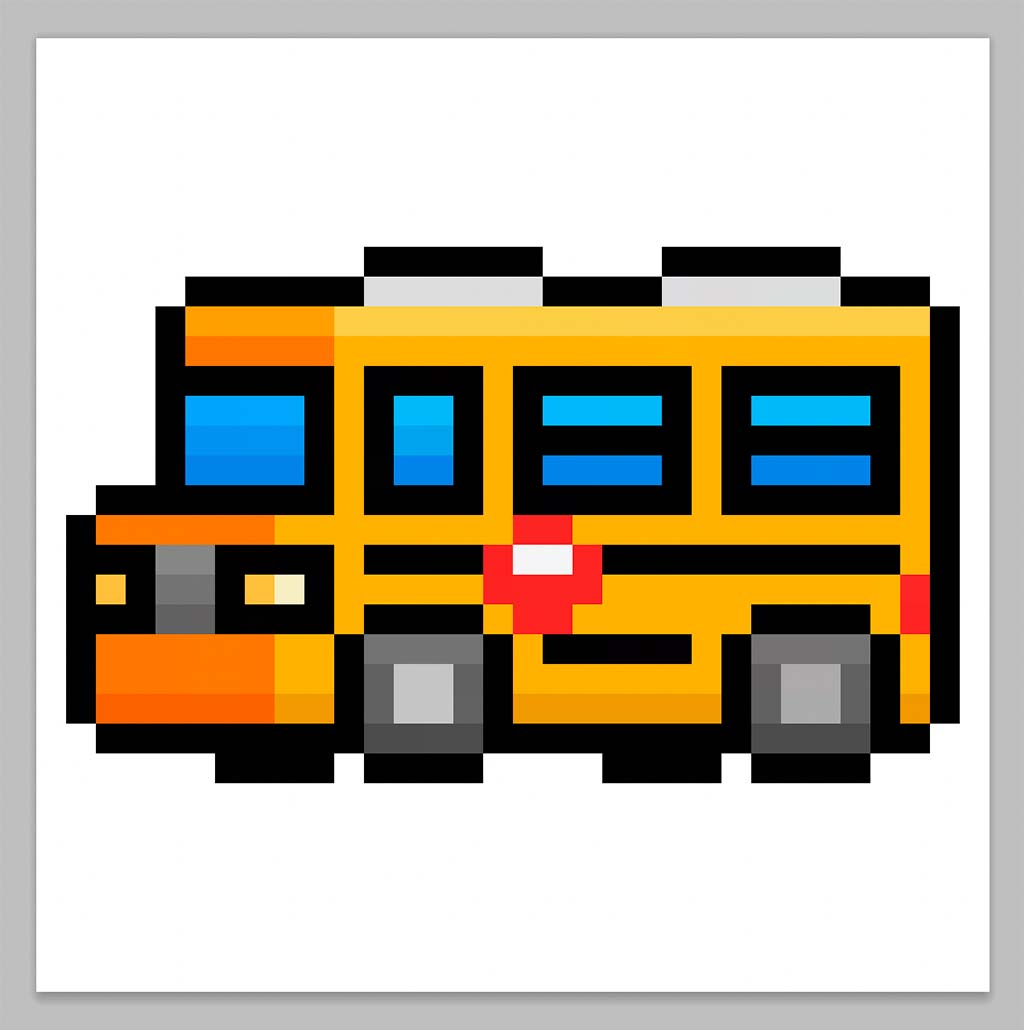 Kawaii pixel art bus on a transparent background