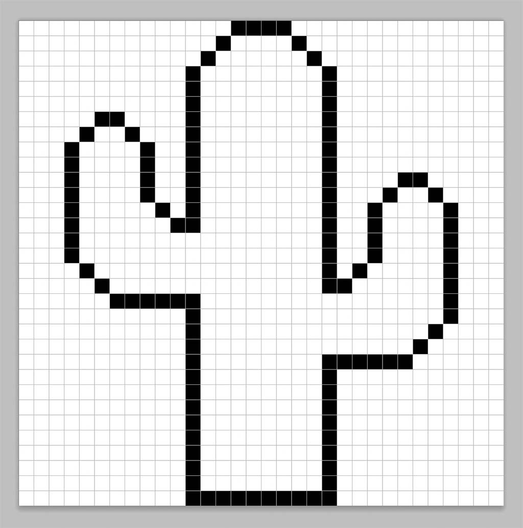 An outline of the pixel art cactus grid similar to a spreadsheet