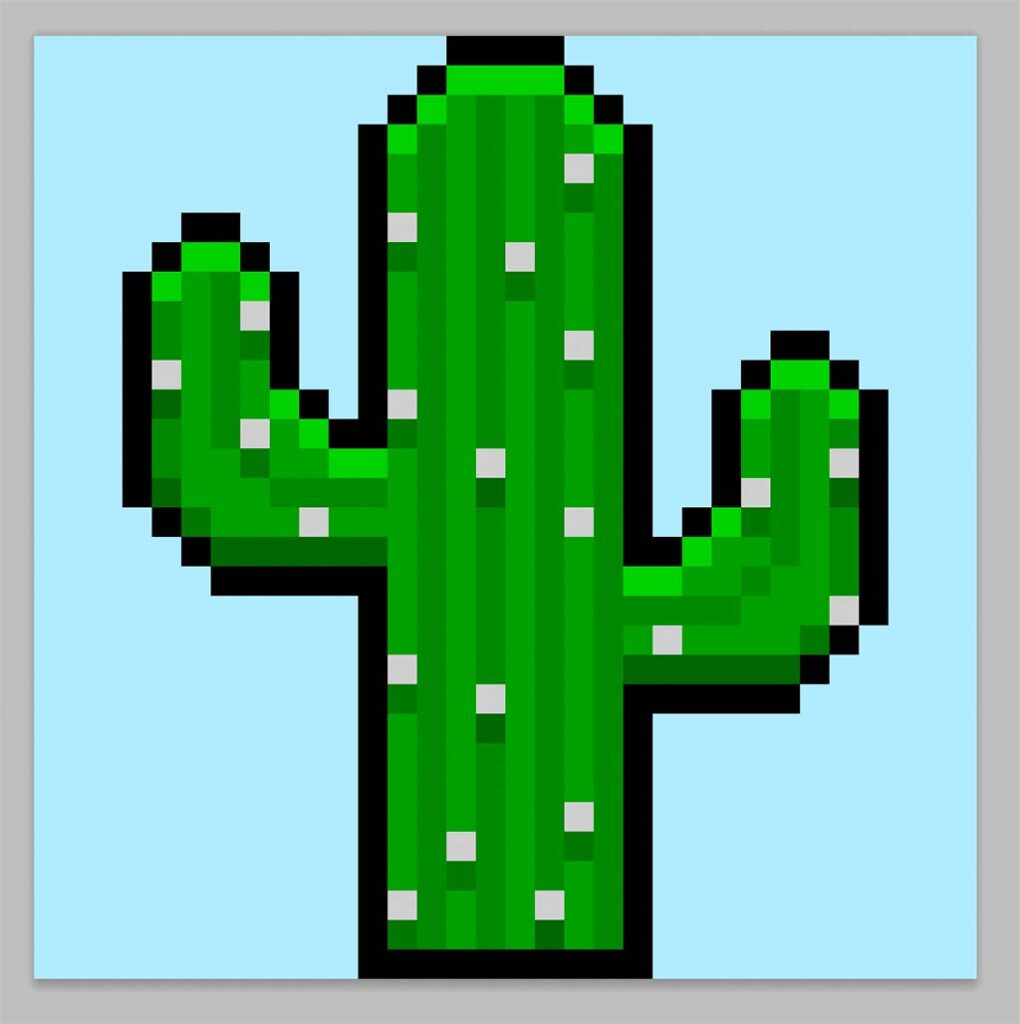 Cute Pixel Art Cactus on Blue Background