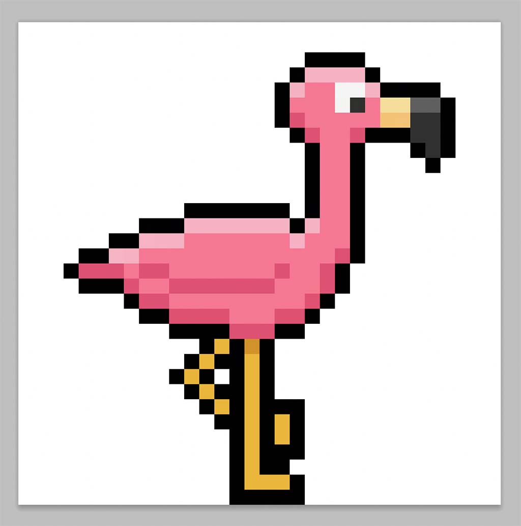 Kawaii pixel art flamingo on a transparent background