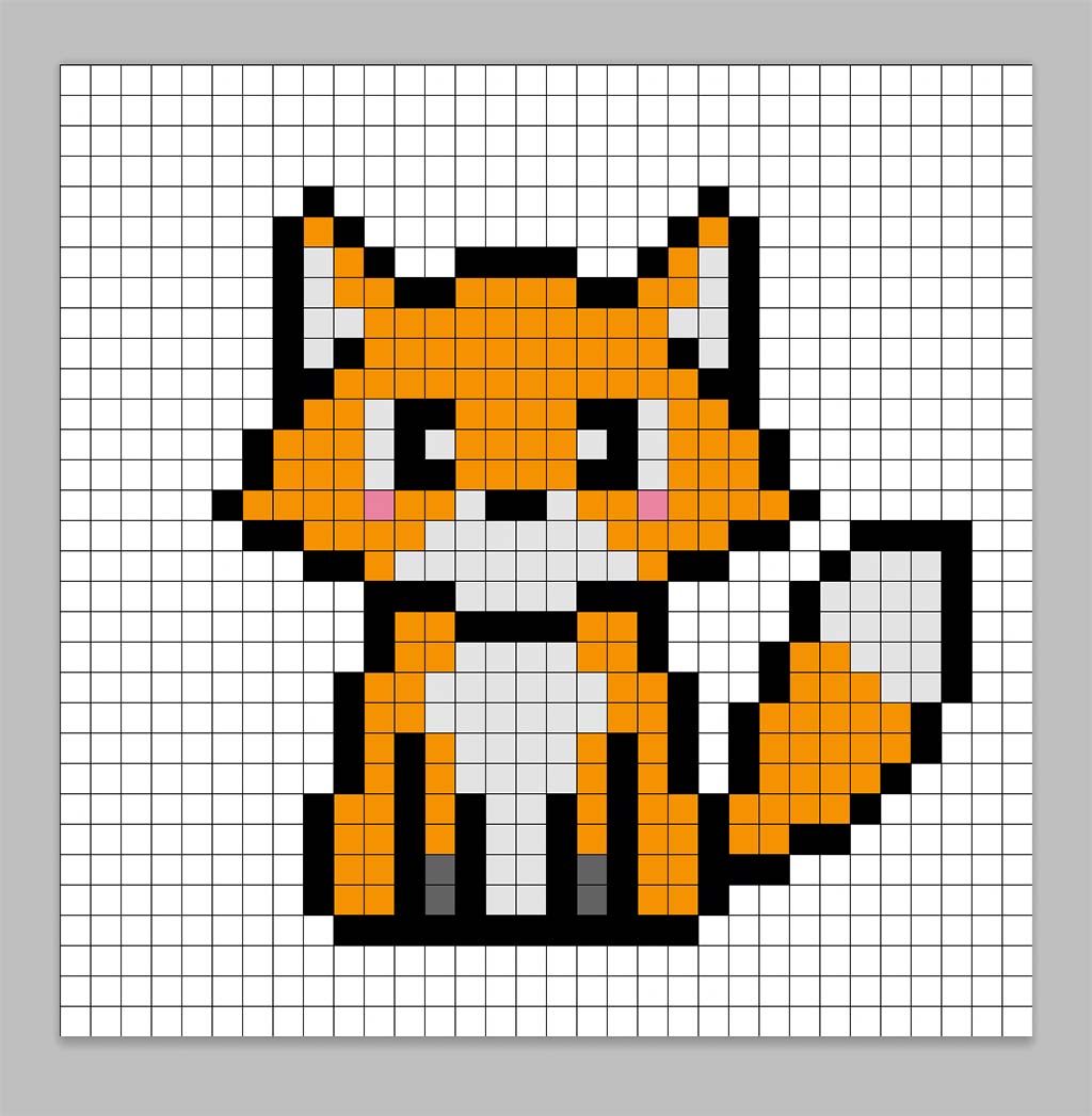 Simple pixel art fox with solid colors