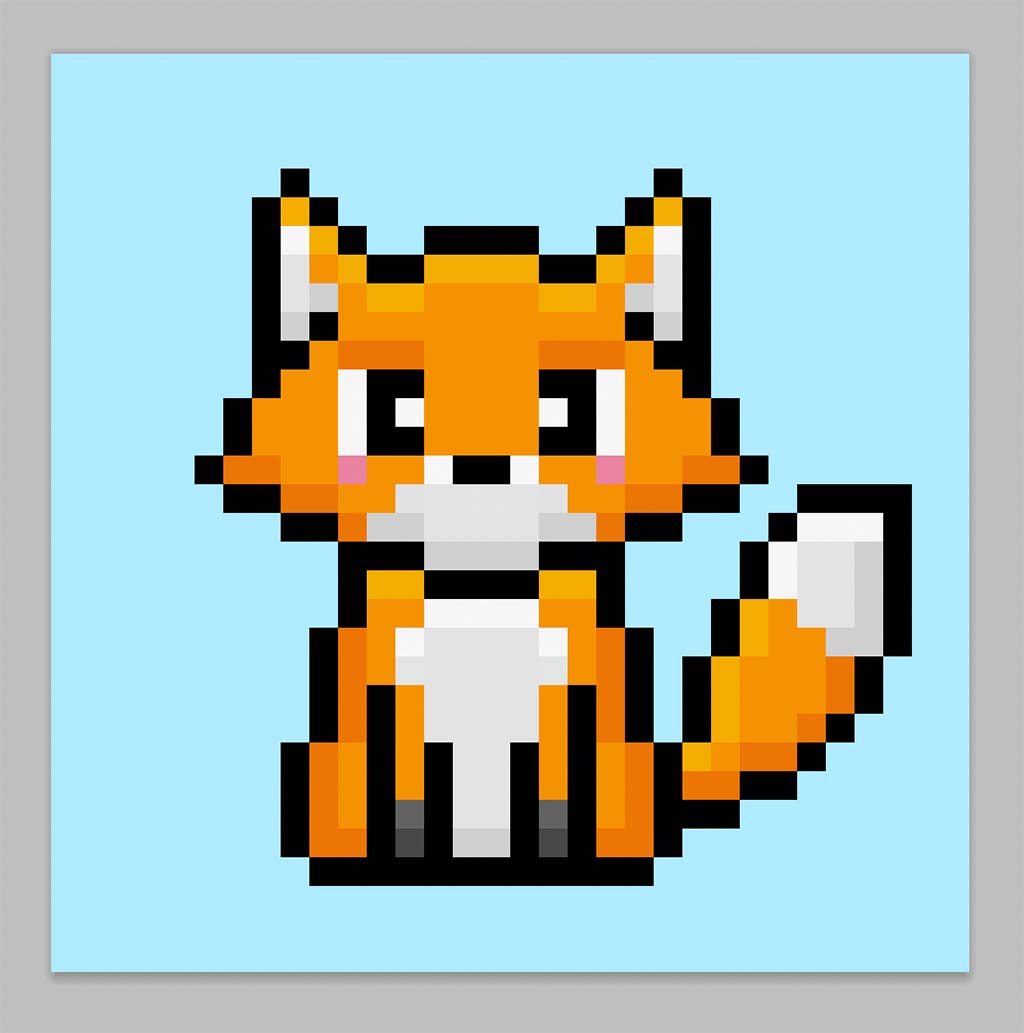 Cute Pixel Art Fox on Blue Background