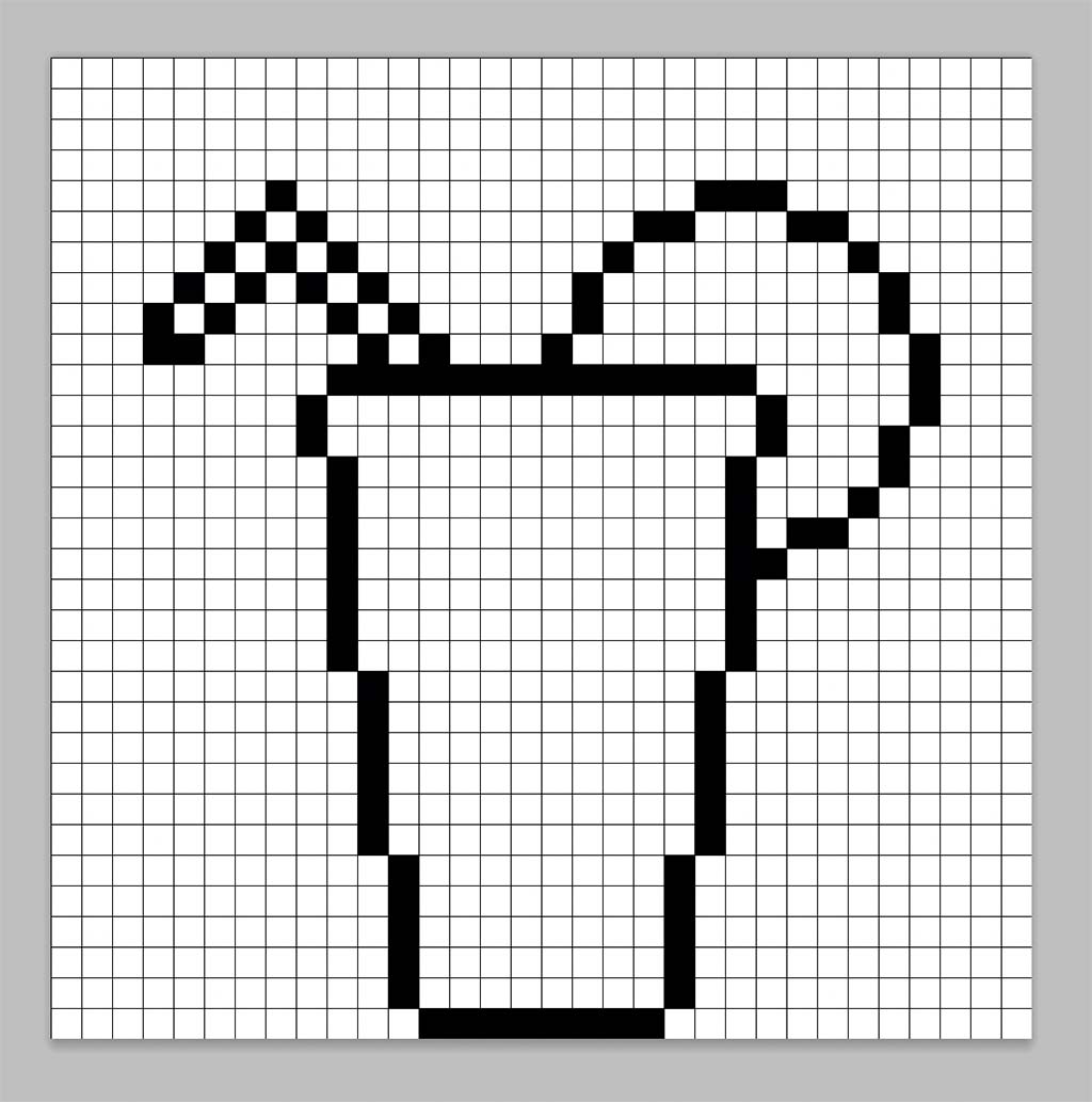 An outline of the pixel art lemonade grid similar to a spreadsheet