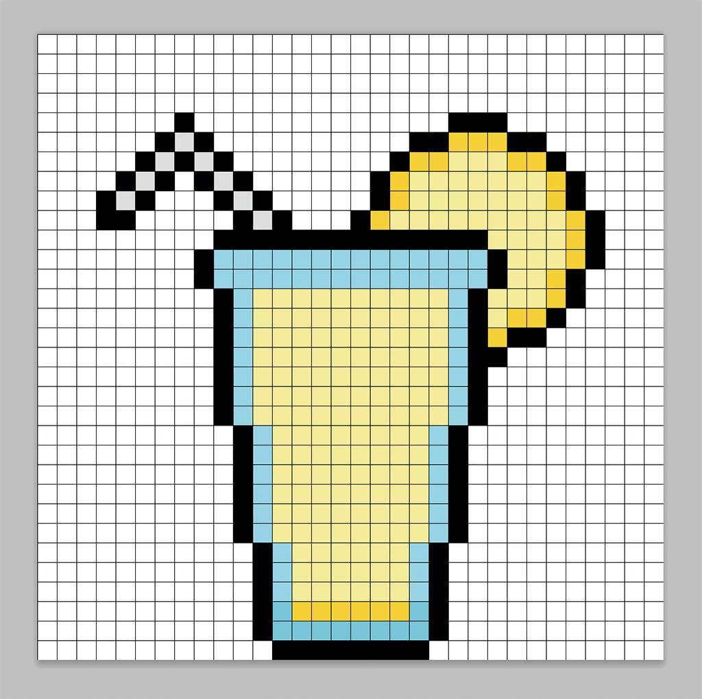 32x32 Pixel art lemonade with shadows to give depth to the lemonade