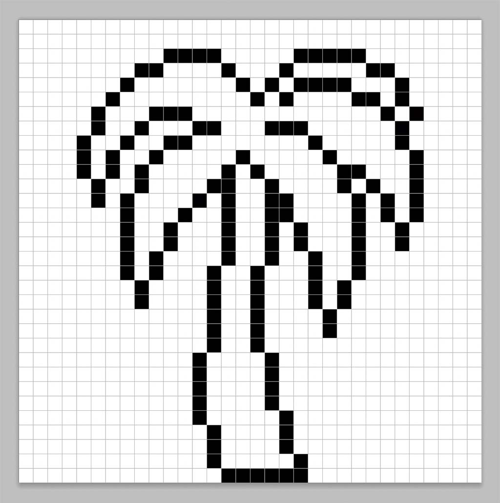 An outline of the pixel art palm tree grid similar to a spreadsheet