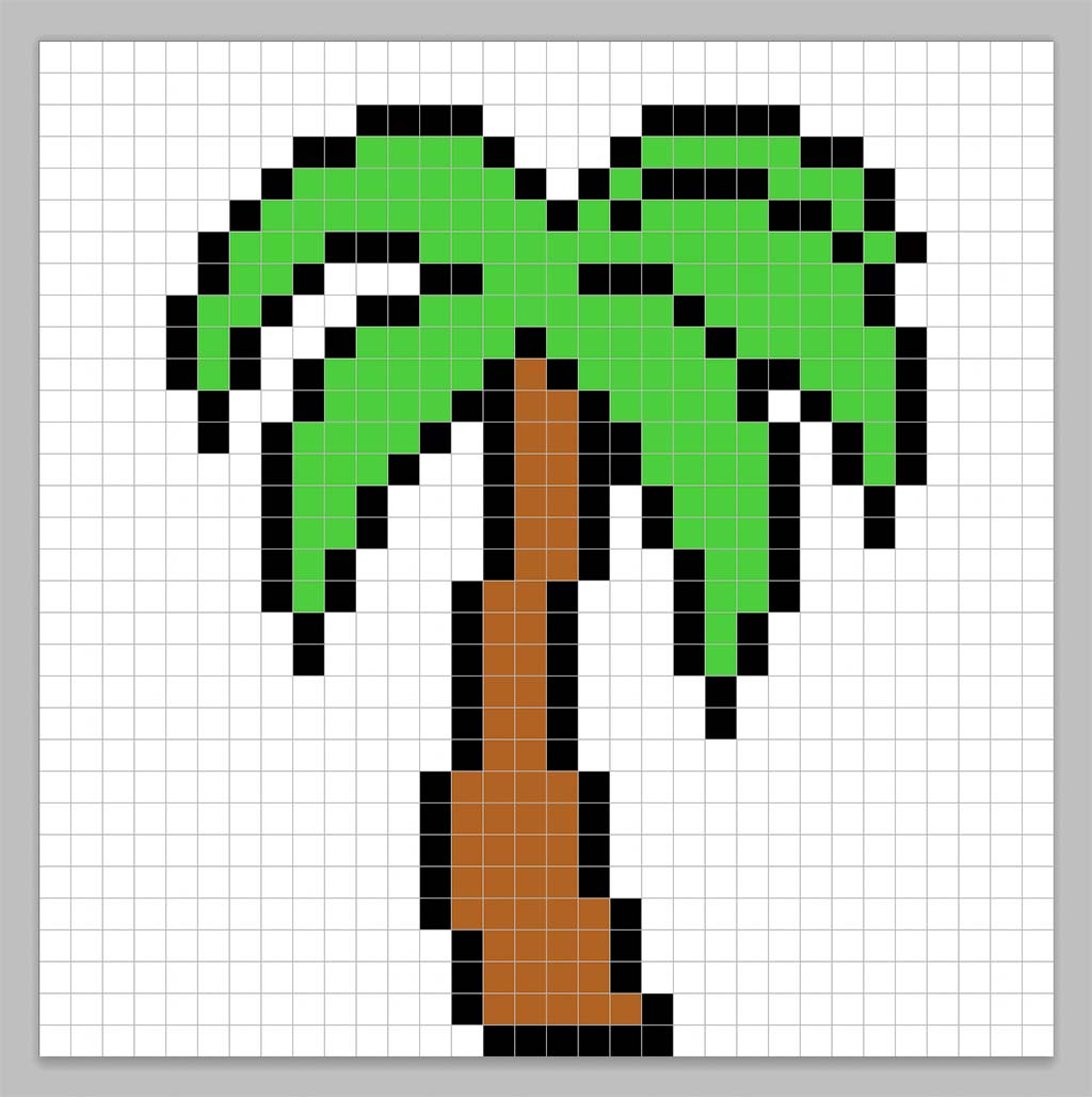 Simple pixel art palm tree with solid colors