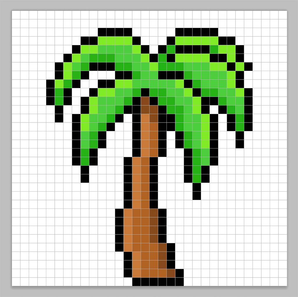 Adding highlights to the 8 bit pixel palm tree