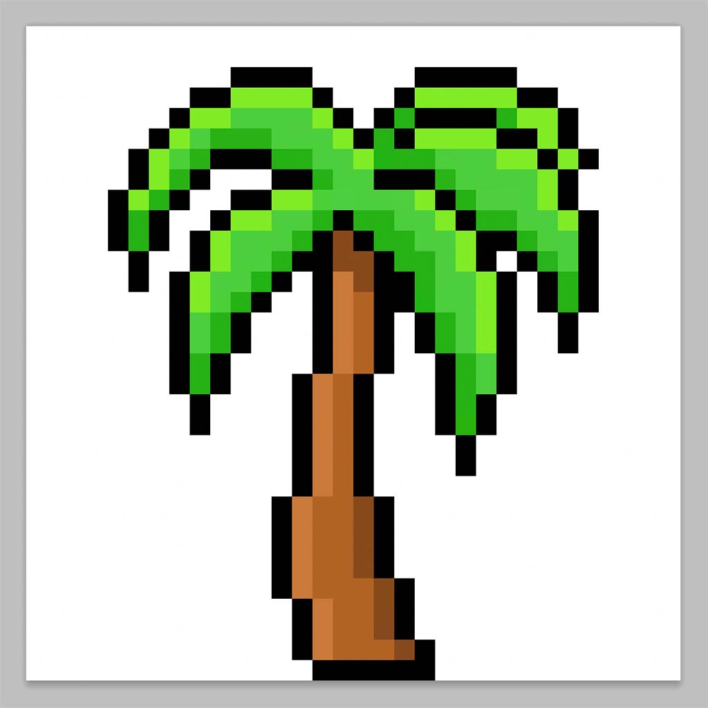 Kawaii pixel art palm tree on a transparent background