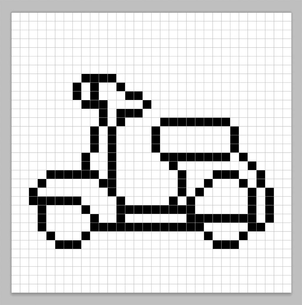An outline of the pixel art scooter grid similar to a spreadsheet