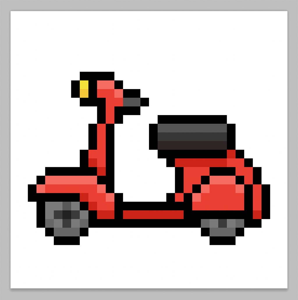 Kawaii pixel art scooter on a transparent background