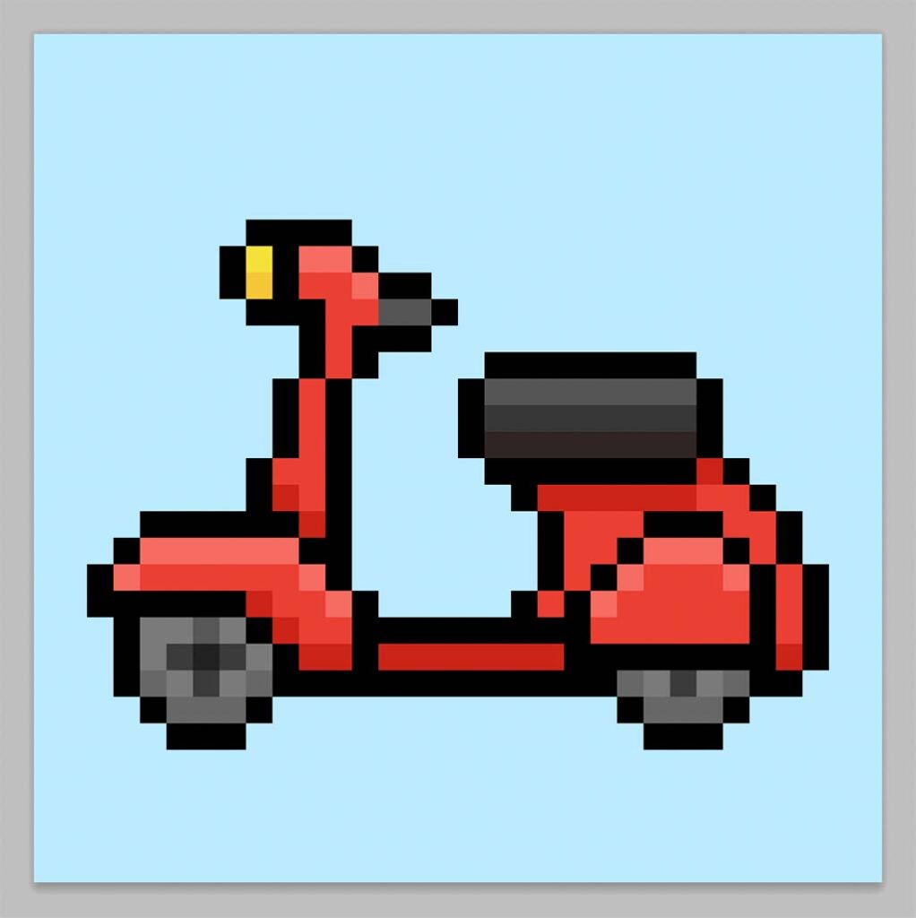 Cute Pixel Art Scooter on a Blue Background