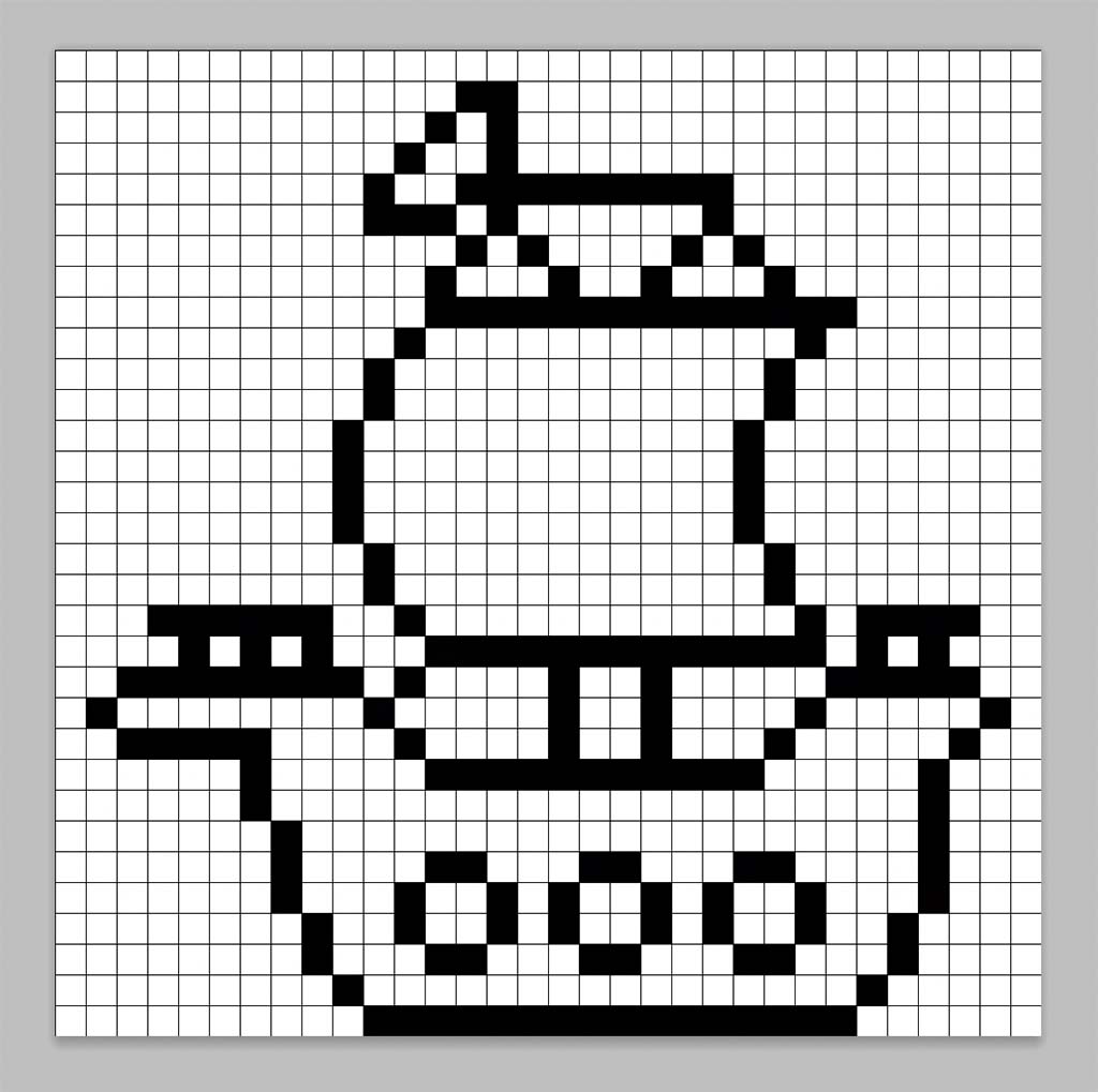 An outline of the pixel art ship grid similar to a spreadsheet