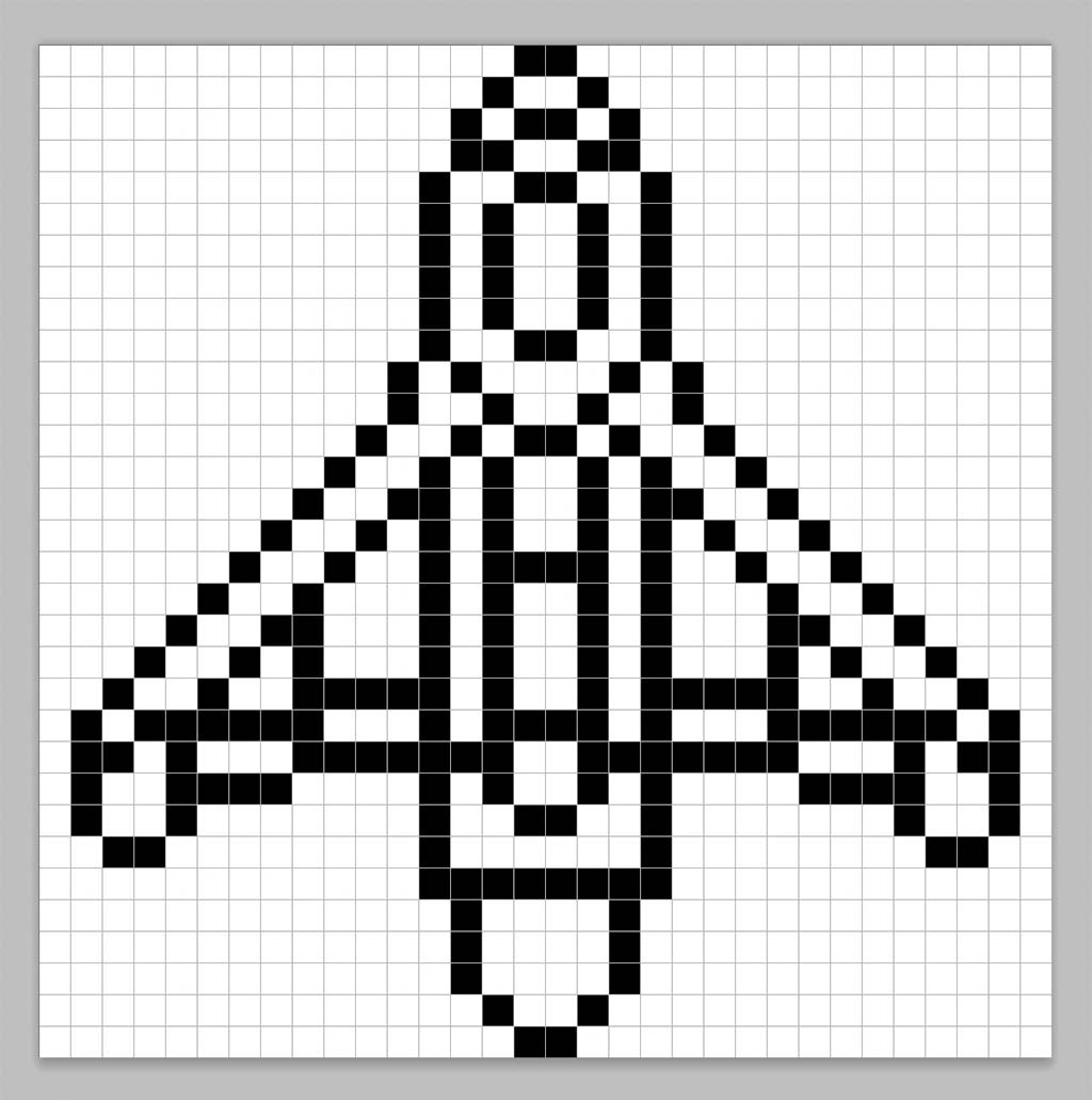 An outline of the pixel art spaceship grid similar to a spreadsheet