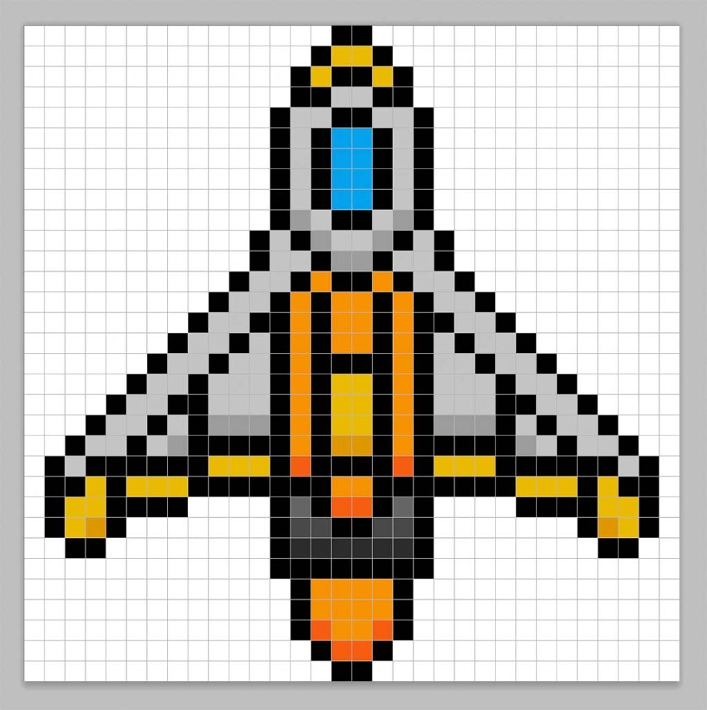 32x32 Pixel art spaceship with a darker gray to give depth to the spaceship