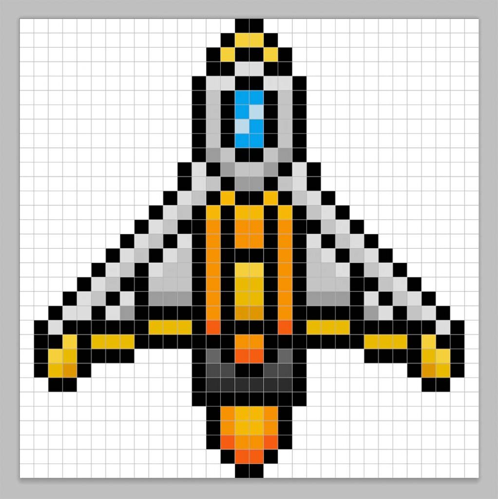 Adding highlights to the 8 bit pixel spaceship