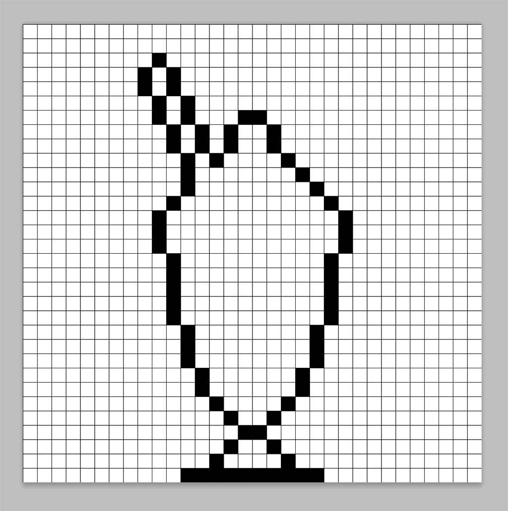 An outline of the pixel art sundae grid similar to a spreadsheet