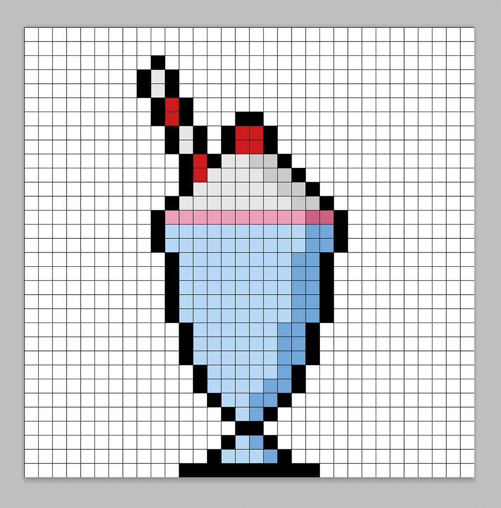32x32 Pixel art sundae with shadows to give depth to the sundae